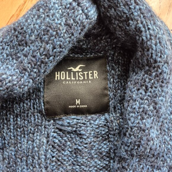Hollister Cardigan Sweater Blue Knit Cotton Pockets Shawl Collar Medium - Picture 3 of 10